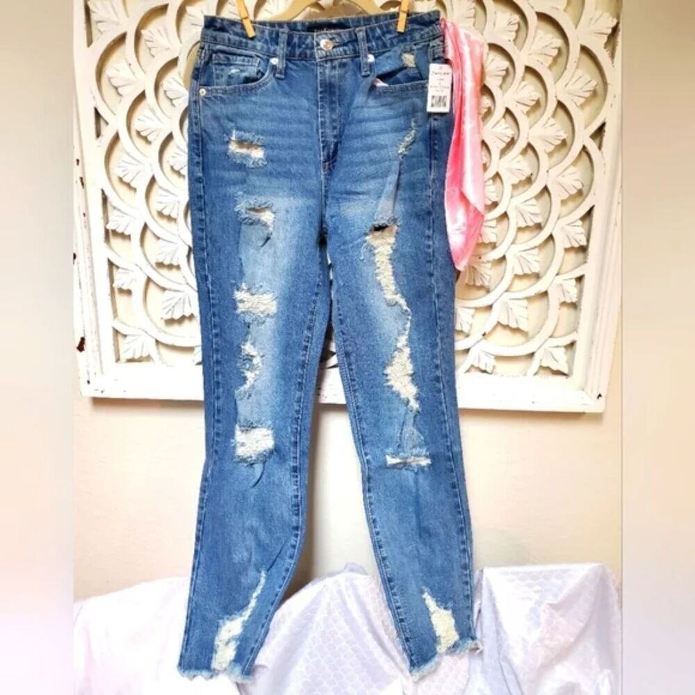 Juicy Couture VENICE‎ Med Blue Destroyed Stretch Denim Size 28 NWT